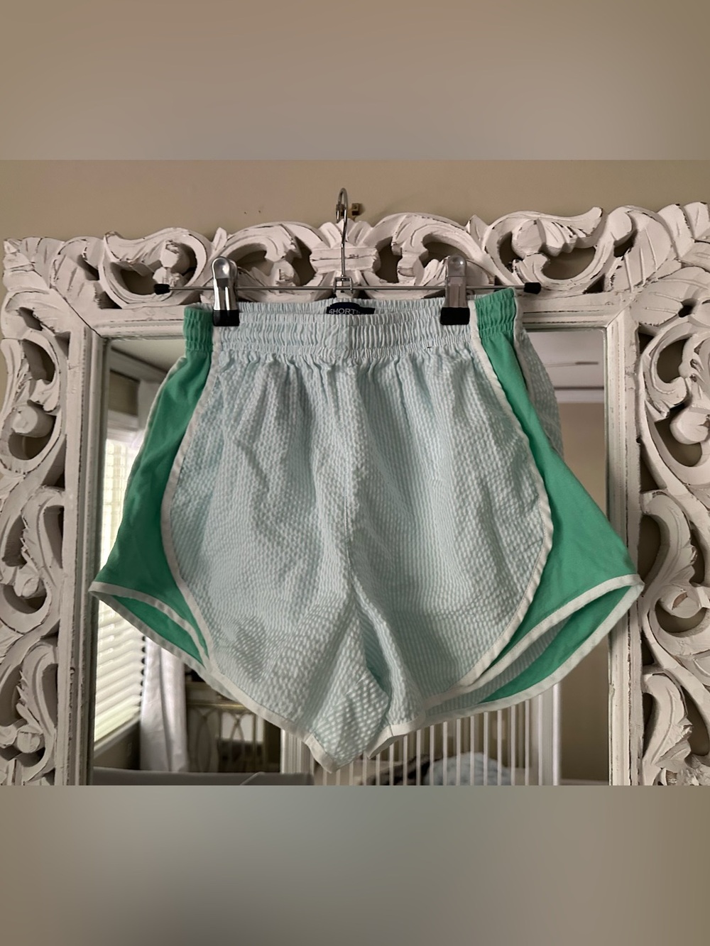 Green Seersucker Athletic Shorts by Lauren James